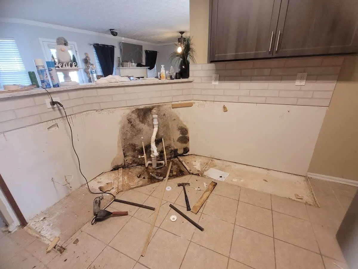 Mold behind wall with plumbing during Flood Damage Cleanup in Chicago